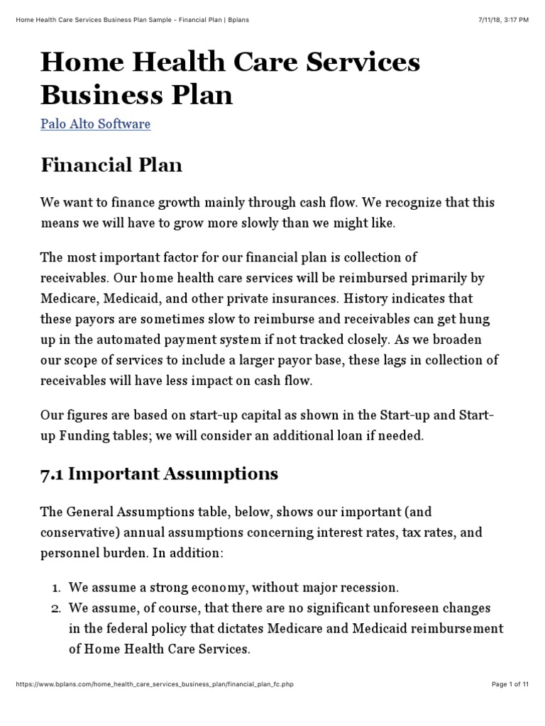 Home Health Care Services Business Plan Example 